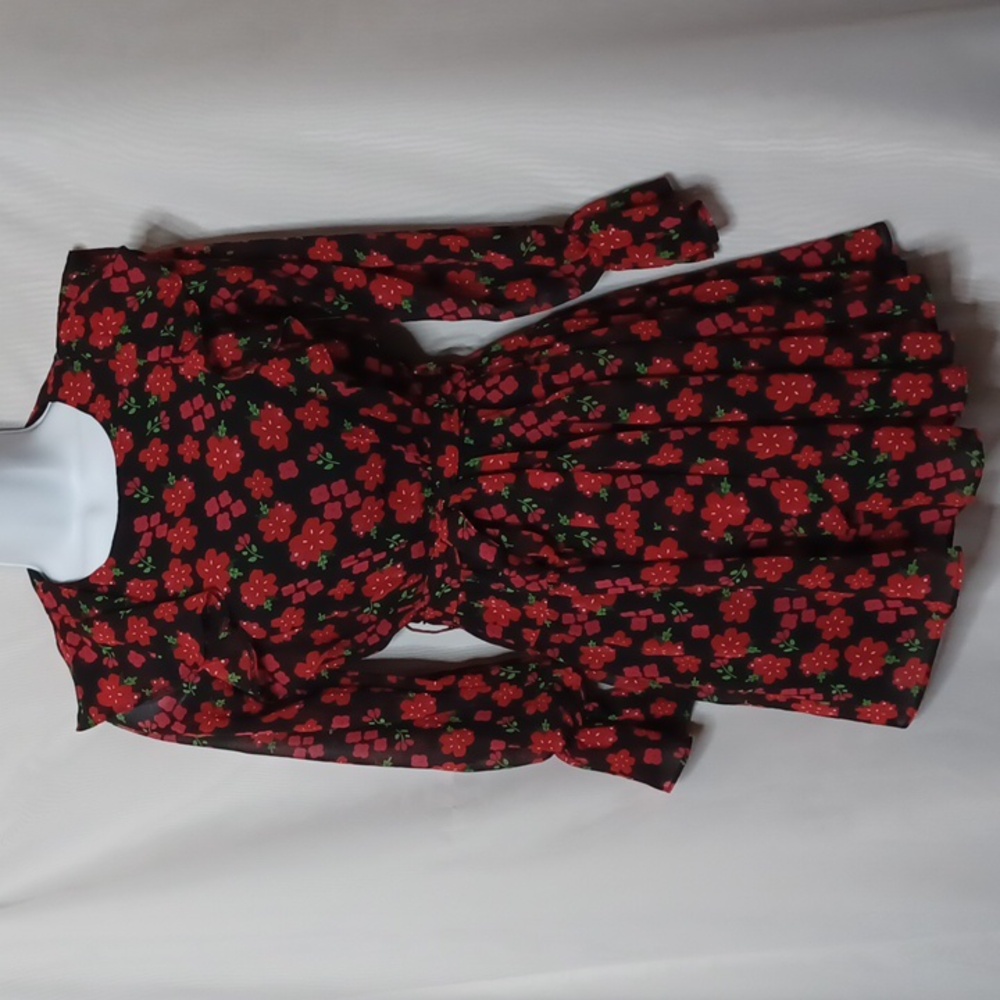 Kidpik Girls Red Poppy Floral Long Sleeve Chiffon Ruffle Dress. Size L12